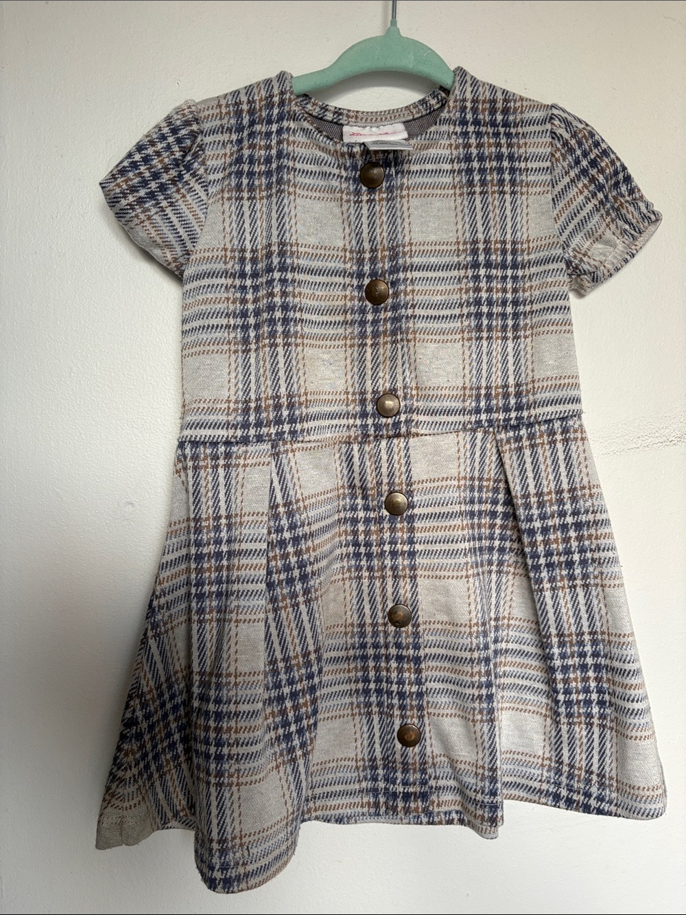 Little Lass Plaid Button-Front Dress in Blue and Cream